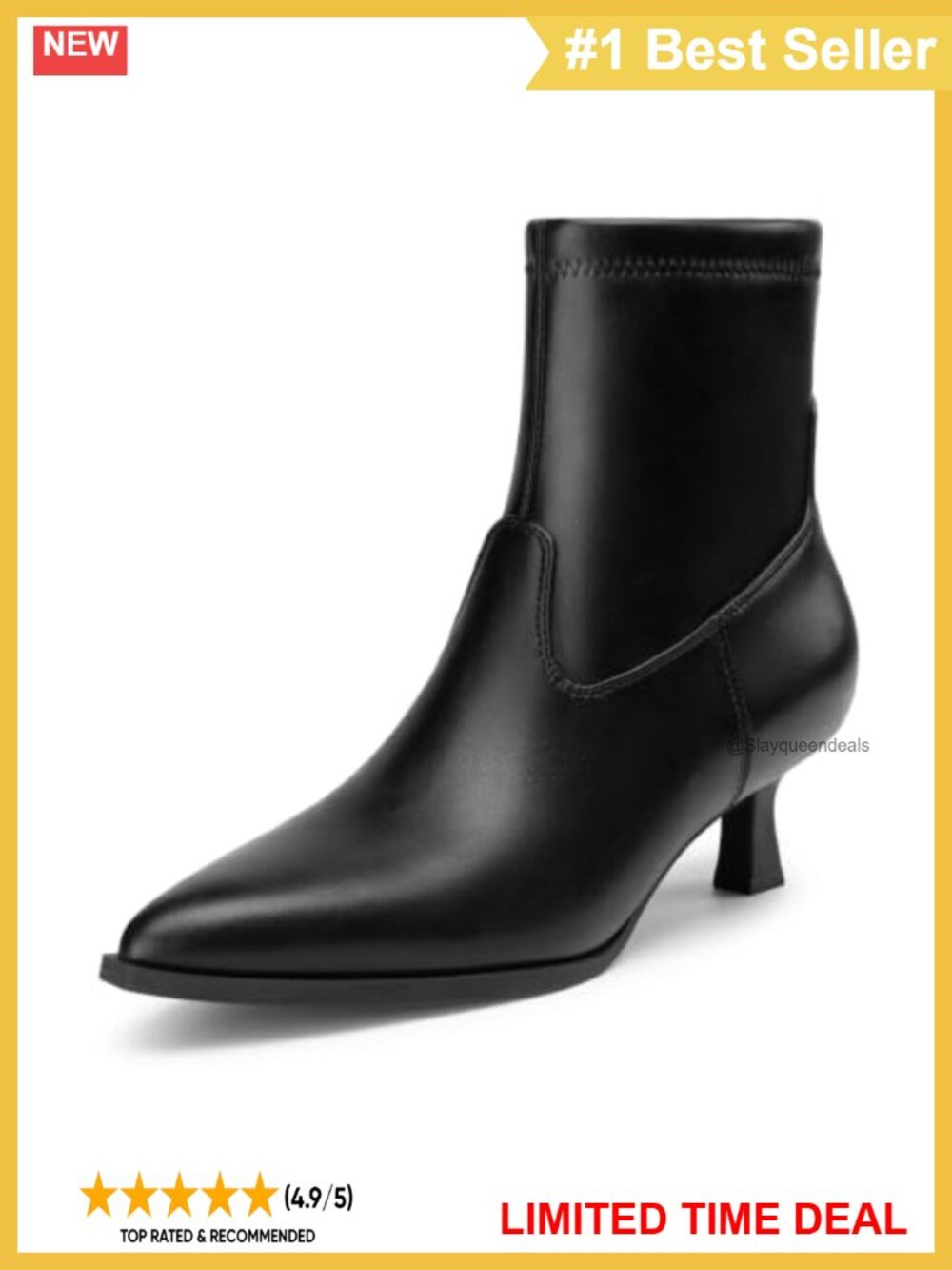 Faux Leather Kitten Heel Pointed Toe Ankle Boots Side Zip Womens